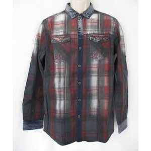 TR Tailored Recreation Plaid Button Up Shirt Men Medium Distressed Plaid Western